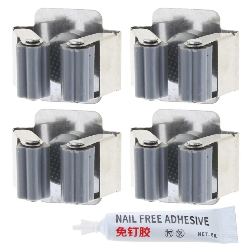 

4PCS Mop Broom Holder Wall Mounted Broom Clip Mop Grippers Self-Adhesive No Drilling Mop Broom Racks Anti-Slip Hooks 1