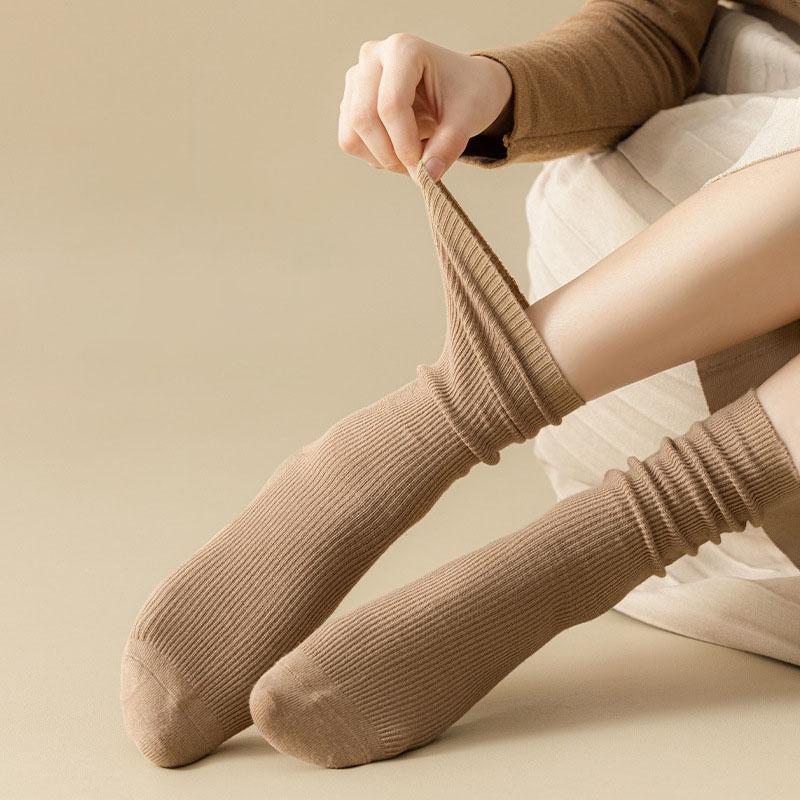 Autumn Winter Khaki Brown Women Cotton Socks Art Middle Tube Socks Harajuku Female Crew Sock Spring Summer Autumn Style Socks