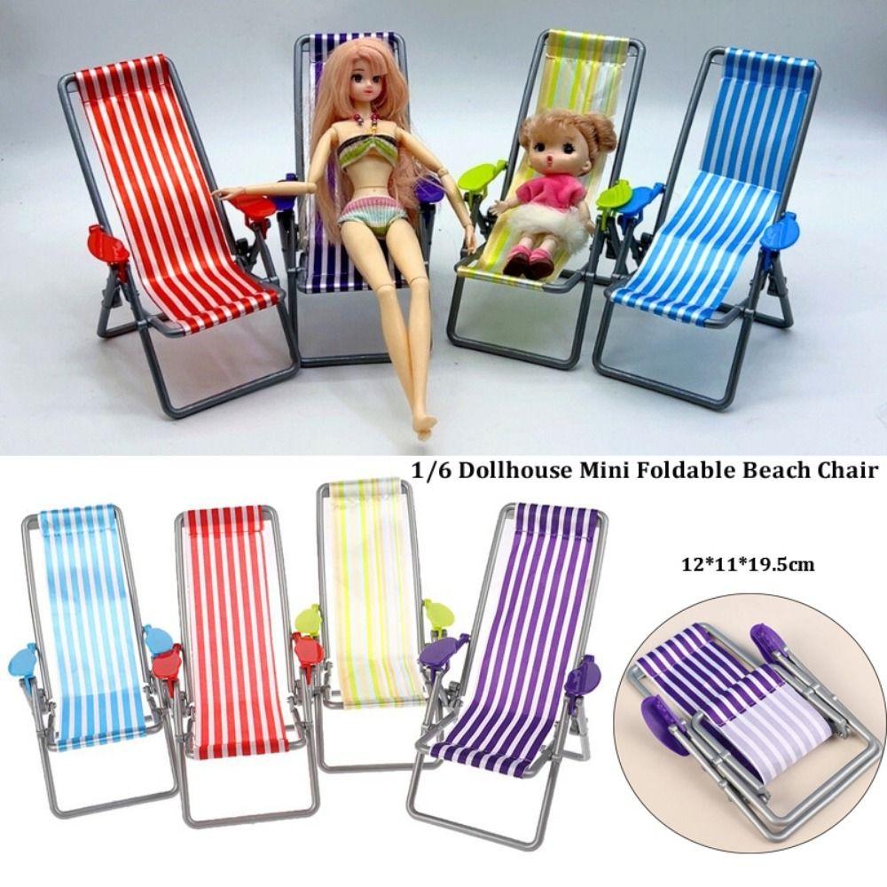 4 Colors Foldable Beach Chair Model Mini Dolls House Furniture Decoration  Outdoor Dollhouse