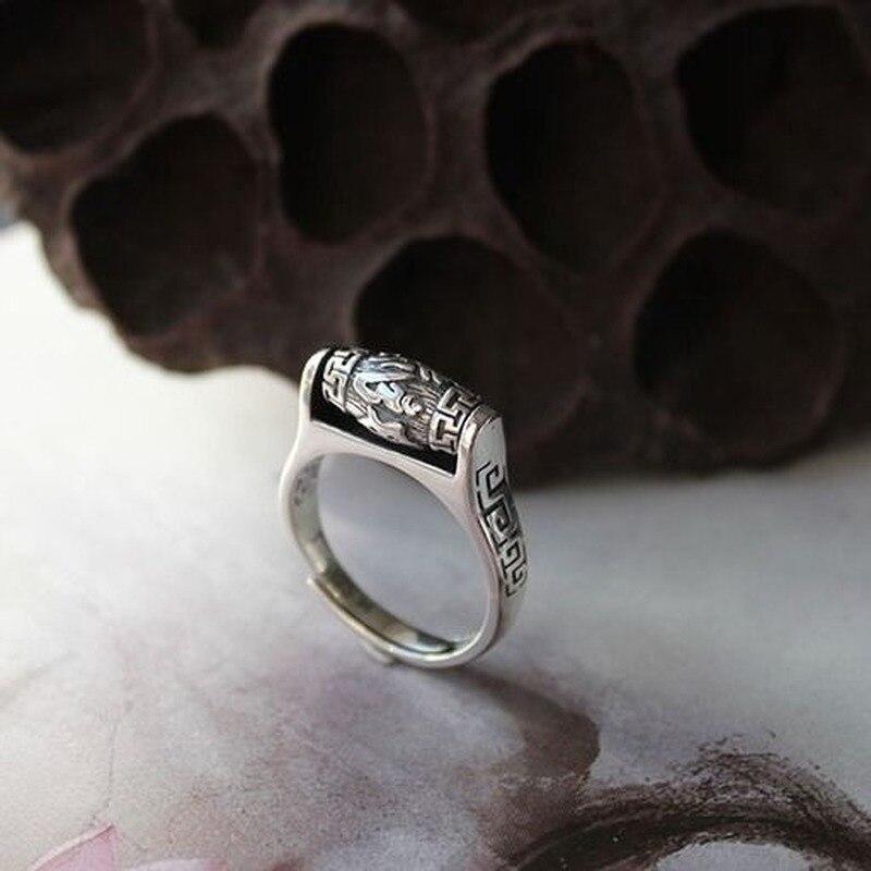 Retro ,Old ,Simple ,Ethnic ,Six -Character Mantra ,Ming Mantra ,Transit Pearl Ring ,Female Opening ,Turnable Silver Jewelry