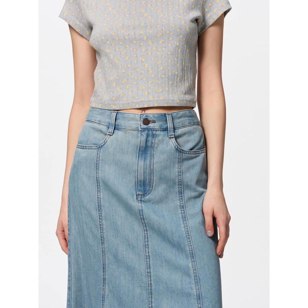 GU by Uniqlo Light Denim Flared Maxi Skirt+ec  Short Length 