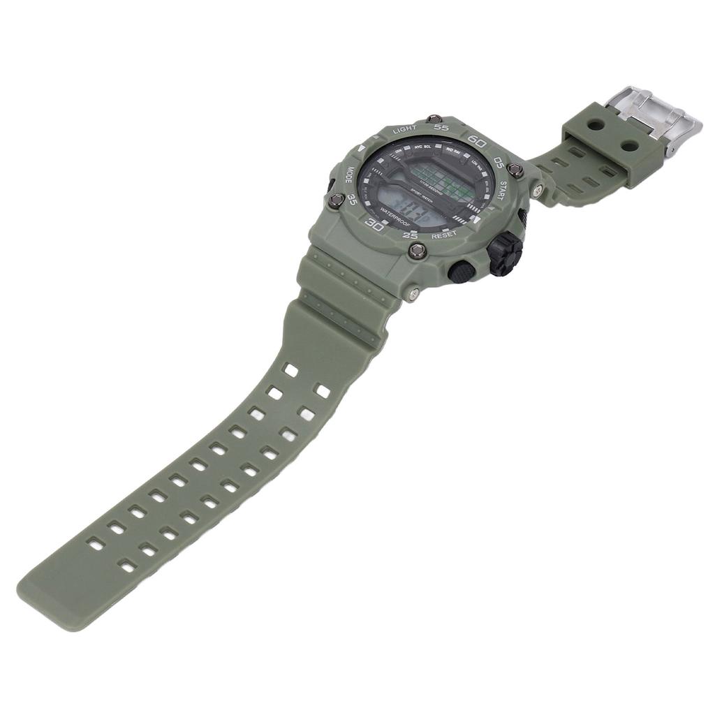 Men Watch LED Night Light 50m Waterproof Large Screen Rubber Strap World Time Zone Digital Display