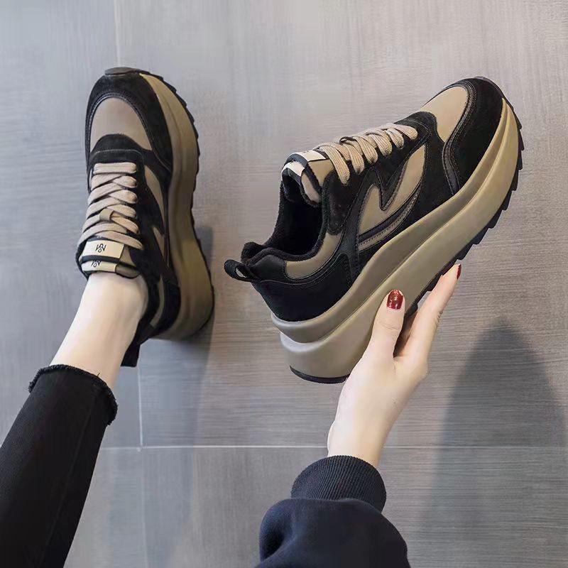 Dad shoes spring new thick-soled heightened mesh breathable casual sneakers 35 чёрный