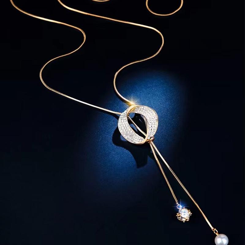 High-End Zirkon Perlen Quasten Halskette: Vielseitige, modische Pulloverkette für Damen