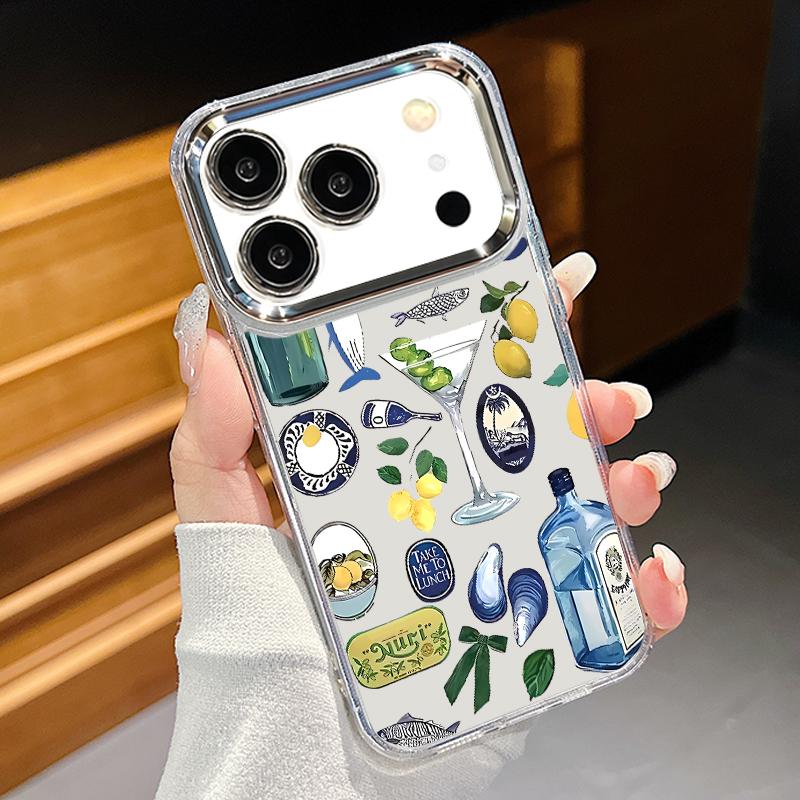 

Plating Lens Frame Case For iPhone 17 Pro Max Octopus Starfish Pattern Clear Soft Cover For iPhone 16 15 14 13 Pro Max 11 16E 17E iPhone 15 Pro прозрачный