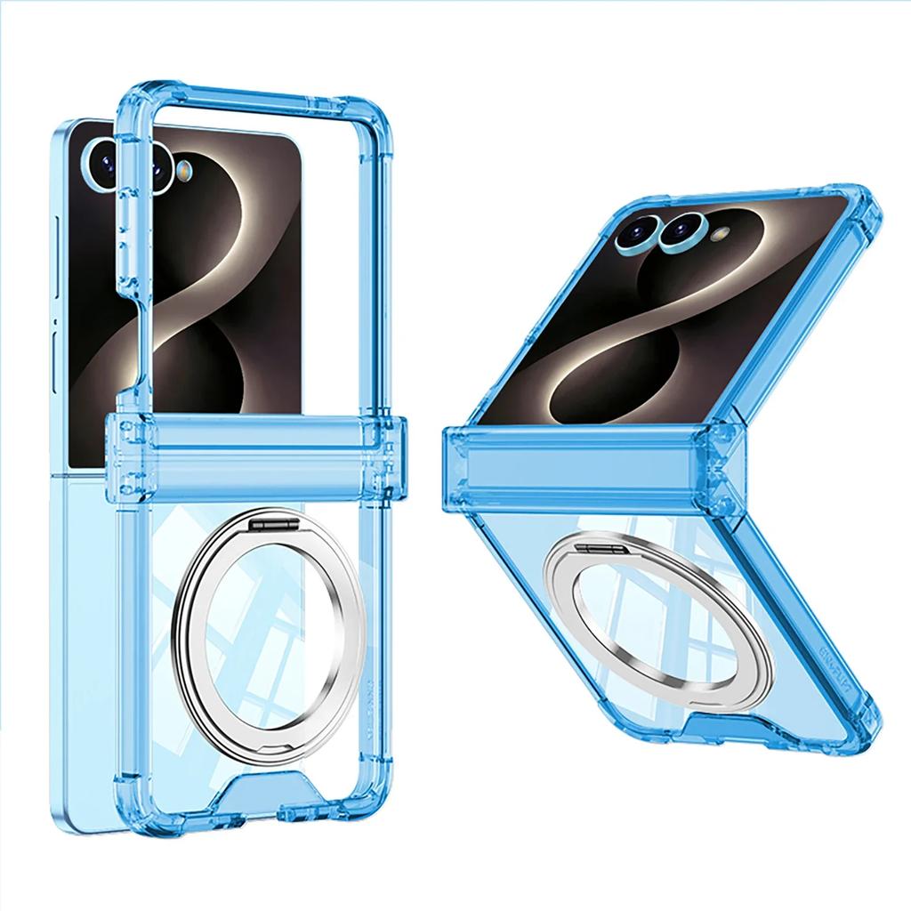 Transparent Four-corner Drop-proof Protective Hard Case with Magnetic Rotating Ring Stand for Samsung Galaxy Z Flip 8