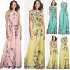 Elegant Plus Size Womens Floral Sleeveless Belted Maxi Long Dress For Summer Parties