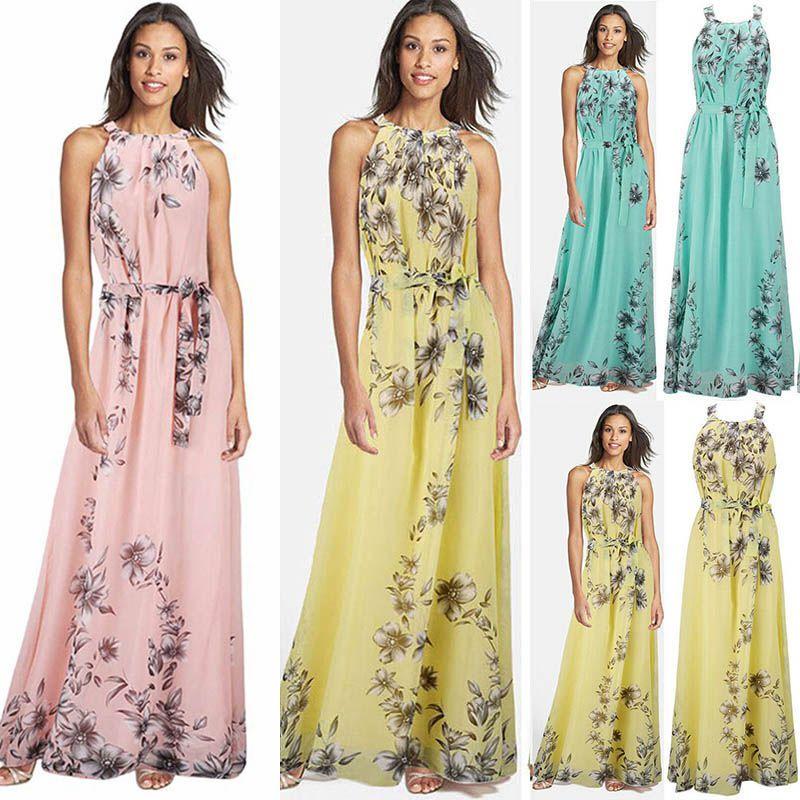 Elegant Plus Size Womens Floral Sleeveless Belted Maxi Long Dress For Summer Parties