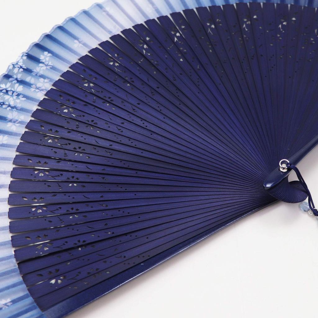Stylish Business Fan Set with Fan Case and Handkerchief Sakura Mai [Osaka Choseido] Women's - (Navy)