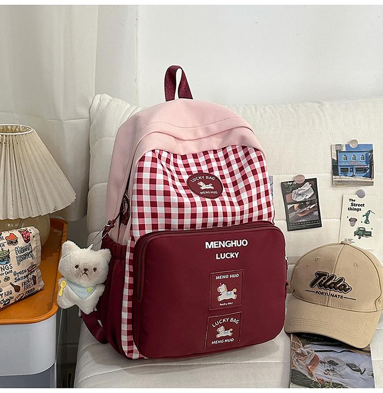 Schoolbag Japanese 1011 new high-value ins sweet plaid backpack middle school student schoolbag lightweight large-capacity backpack