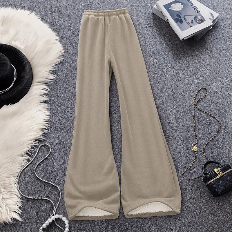 Women's Fleece-Lined Drawstring Wide-Leg Casual Pants