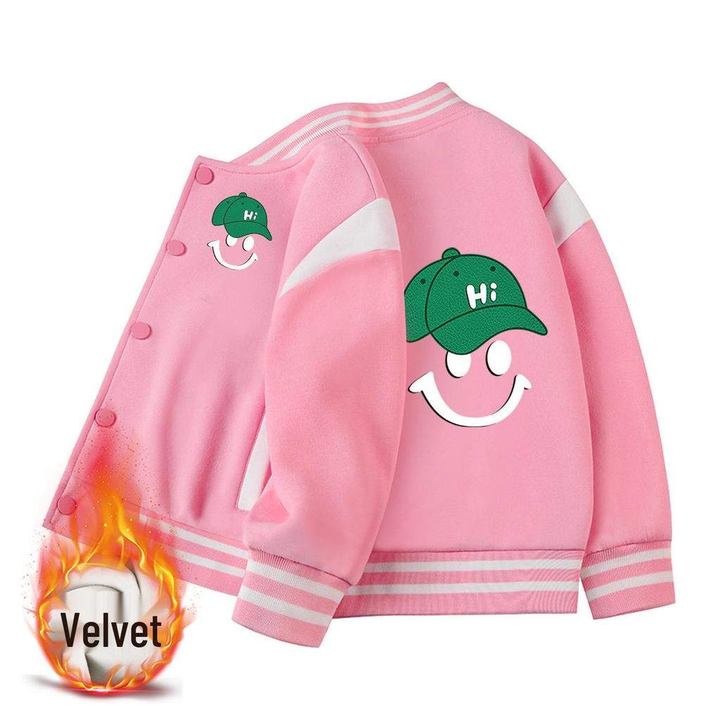 2026 Boys' Korean Style Velvet Baseball Jacket - Autumn/Winter Casual Top