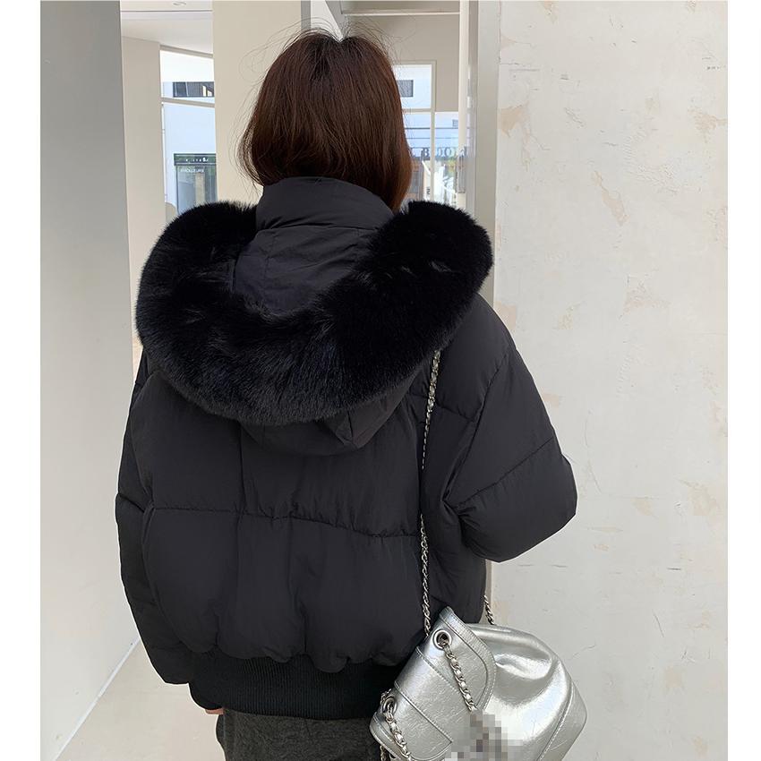 Small Waist Version of Down Cotton Jacket Women's Winter Short White Slim Detachable Fur Collar Jacket