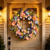 Spring Wreath for Front Door Artificial Floral Wreath with Eucalyptus Leaf Lavender Wildflowers for Easter Indoor Outdoor Home Farmhouse Wall Decor