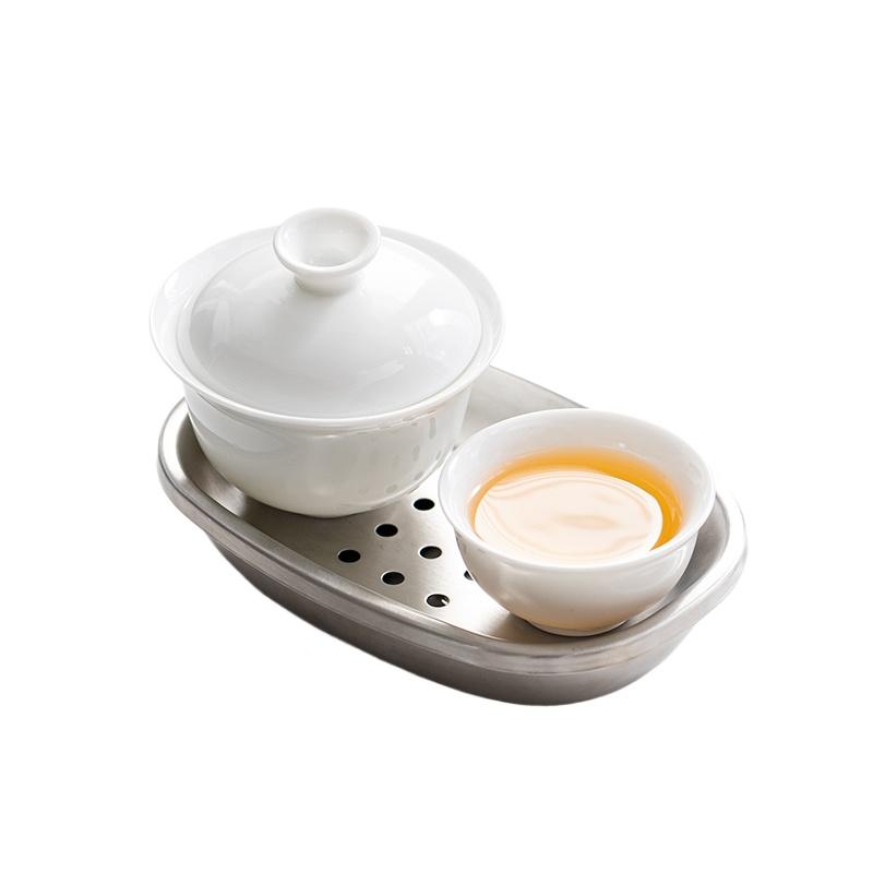 One Person Drinking Alone White Porcelain Kung Fu Tea Set Single Person One Pot One Cup Ceramic Cover Bowl Set