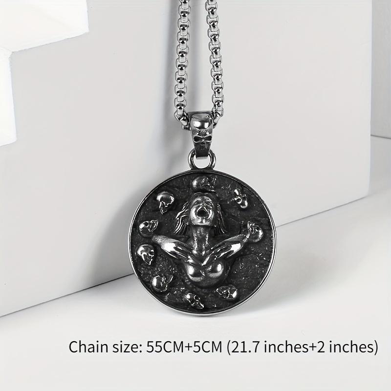 JKJF Set Collana E Anello Con Teschio Gotico - Argento, Lega Metallica, Ciondolo Maschera Diavolo, Regalo Uomo