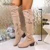 2025 Autumn New Suede Over-the-Knee Boots Women's Side Zipper Middle Heel Long Boots Apricot Size 36-42 Botas Mujer