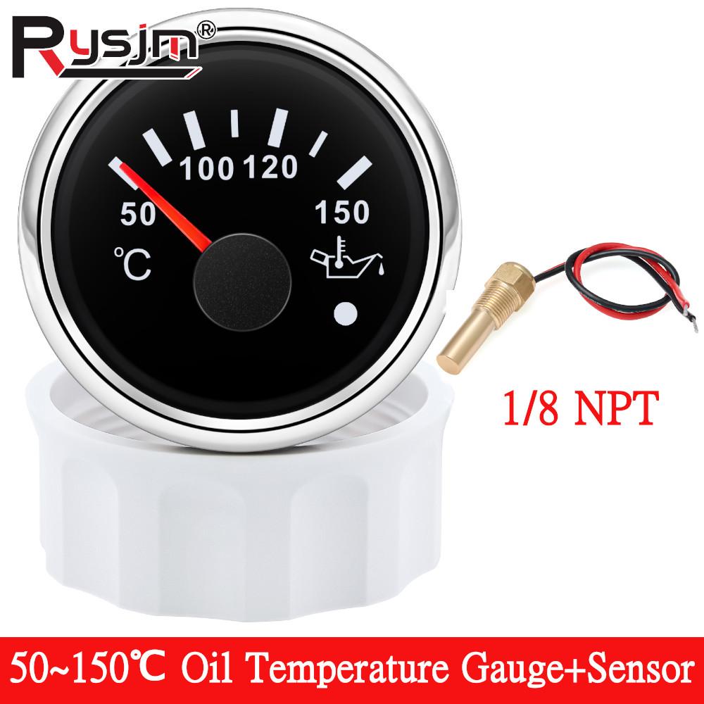 Waterproof 52mm 2" Oil Temp Gauge Temperature Meter 50-150 Celsius + Temp Sensor 1/8NPT M14X1.5 Red LED For Marine Car 12V/24V