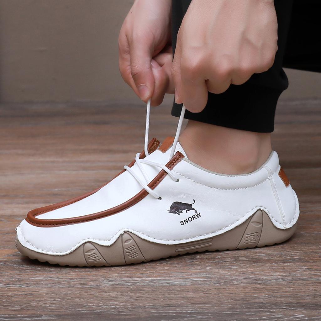 New Fashion Handmade Leather Casual Men Shoes Design Sneakers Man Loafers Breathable Low Top Flat Shoes Driving Plus Size