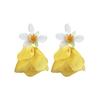 Seaside vacation style yellow flower earrings female exaggerated square face thin stud earrings explosive earrings