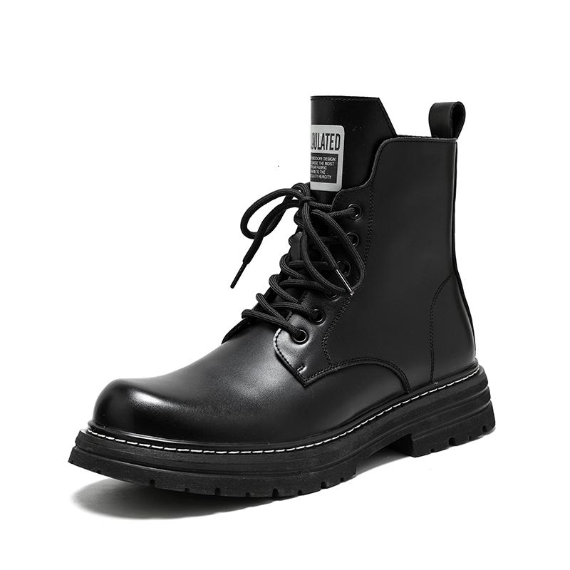 Herrenstiefel Winter Warm Plüsch Lässige Lederstiefel Mode Britischer Stil Rutschfest Outdoor Dicksohlige High Top Motorradstiefel