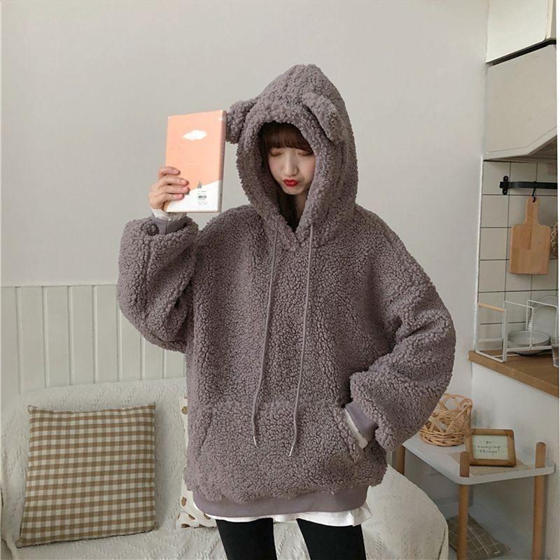 Winter Lamb Plush Coat Women's Teddy Bear Hoodie Women's Loose Jacket Women's College Style with Thickened Fleece
