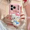 Pink Cute 3D KT Head Grip Tok Holder Phone Case For iPhone 17 Pro Max 16 Pro 15 Pro 14 Plus 13 12 17 Pro Shockproof Phone Cover