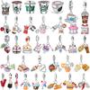 925 Silver Food Series Charms Beads Coffee Cup Bread Cake Ice Cream Pendant Fit Bracelet Necklace Women DIY Fine Gifts