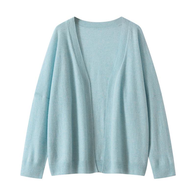 Women's V-Neck Cashmere & Mulberry Silk Cardigan - Solid Color, Loose Fit, Warm Knit Sweater Coat