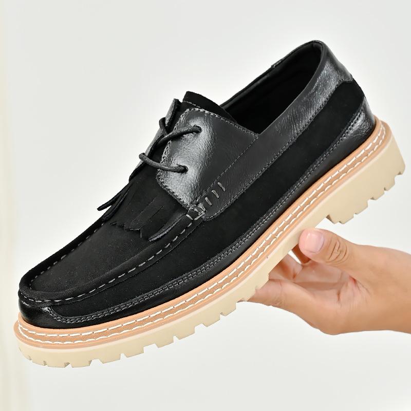 

Large size men s shoes summer new comfortable platform leather trendy shoes European station fringed fashion business dress casual shoes 46 чорний
