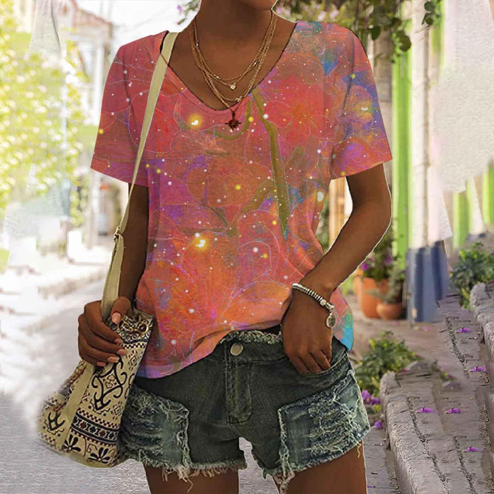 Женская футболка с V-образным вырезом и цифровым принтом в виде бабочки в стиле ретро — фото 10