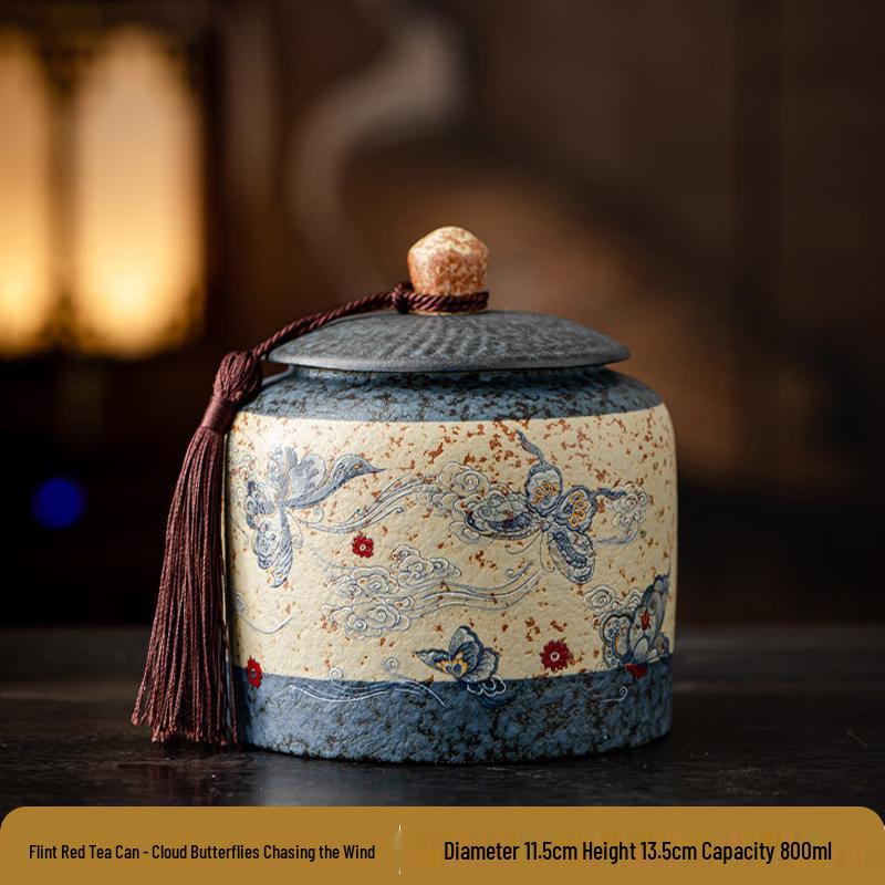 Vintage Blue & White Ceramic Tea Caddy