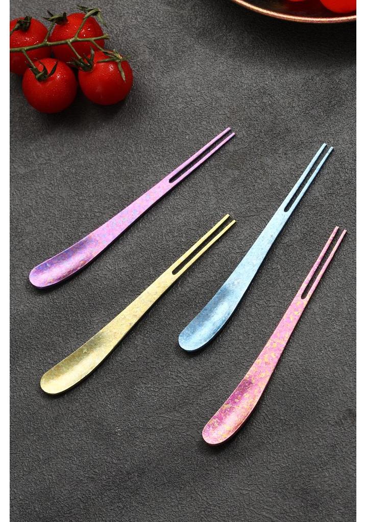Food-Grade Titanium Fruit Fork - Elegant Ice Flower Design for Outdoor & Home Use