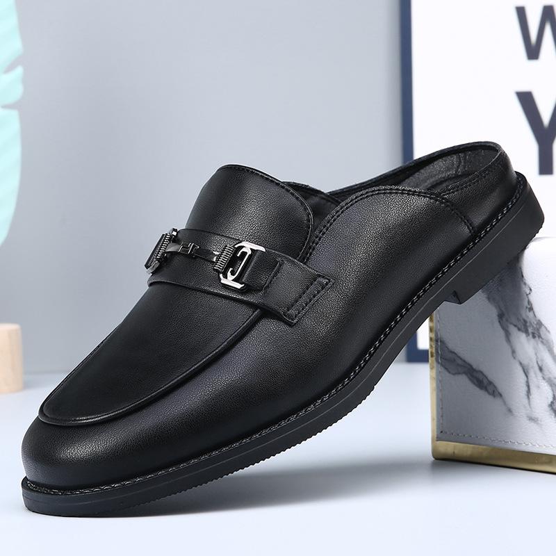 Large Size 47 48 Leather Slippers Men's One-pedal Sandals Bag Head Casual Versatile Outer Wear Half Slippers Tide