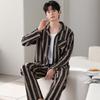 Pure Cotton Pajamas Men'S Spring And Autumn Cotton Long-Sleeved Suit Autumn Boys Striped Loungewear