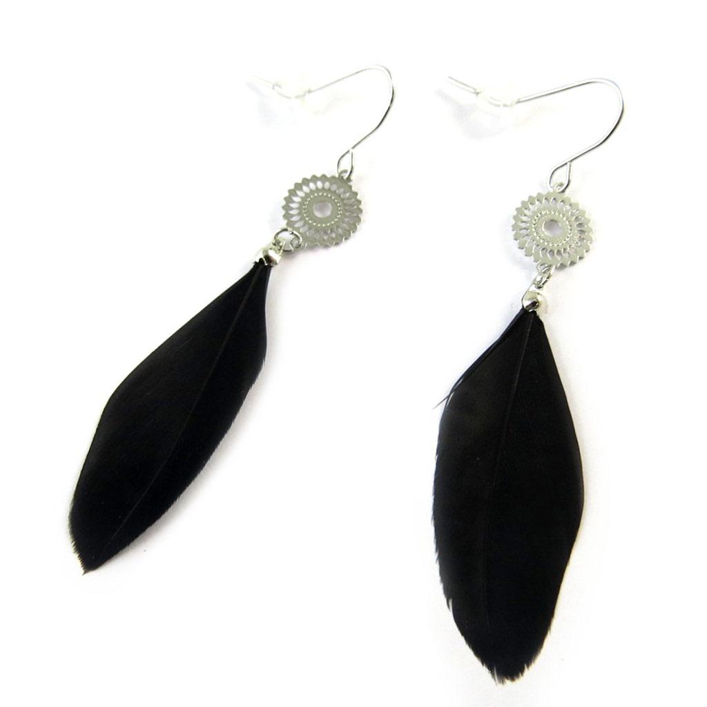 Les Trésors De Lily [N9909] - Silver Black 'Cheyennes' Designer Earrings