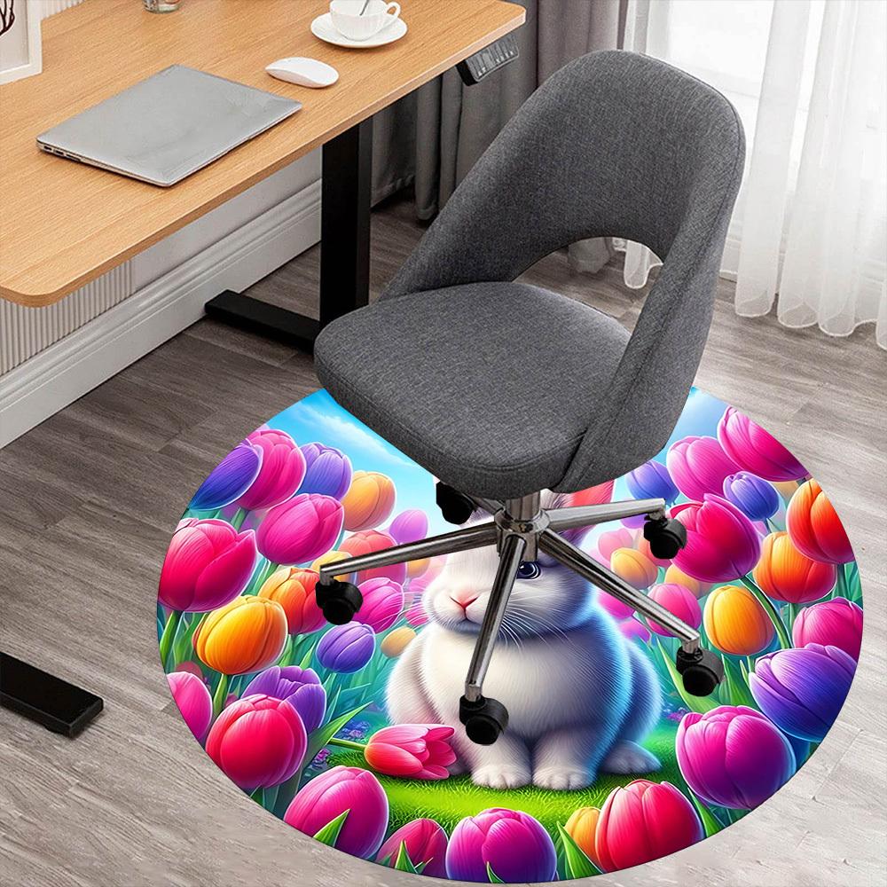 

1pc rabbit flower Round Chair mat Area Rug - Non-Slip, Floor Mat for Office, Bedroom, and Indoor Decor -1002244 80cm by 80cm