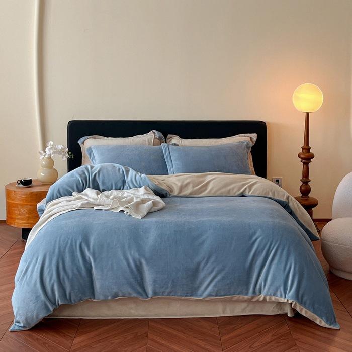 Light Luxury High-End Thickened Milk Fleece Four-Piece Set, Warm Coral Fleece Quilt Cover, Anti-Static Bed Sheet Three-Piece Set