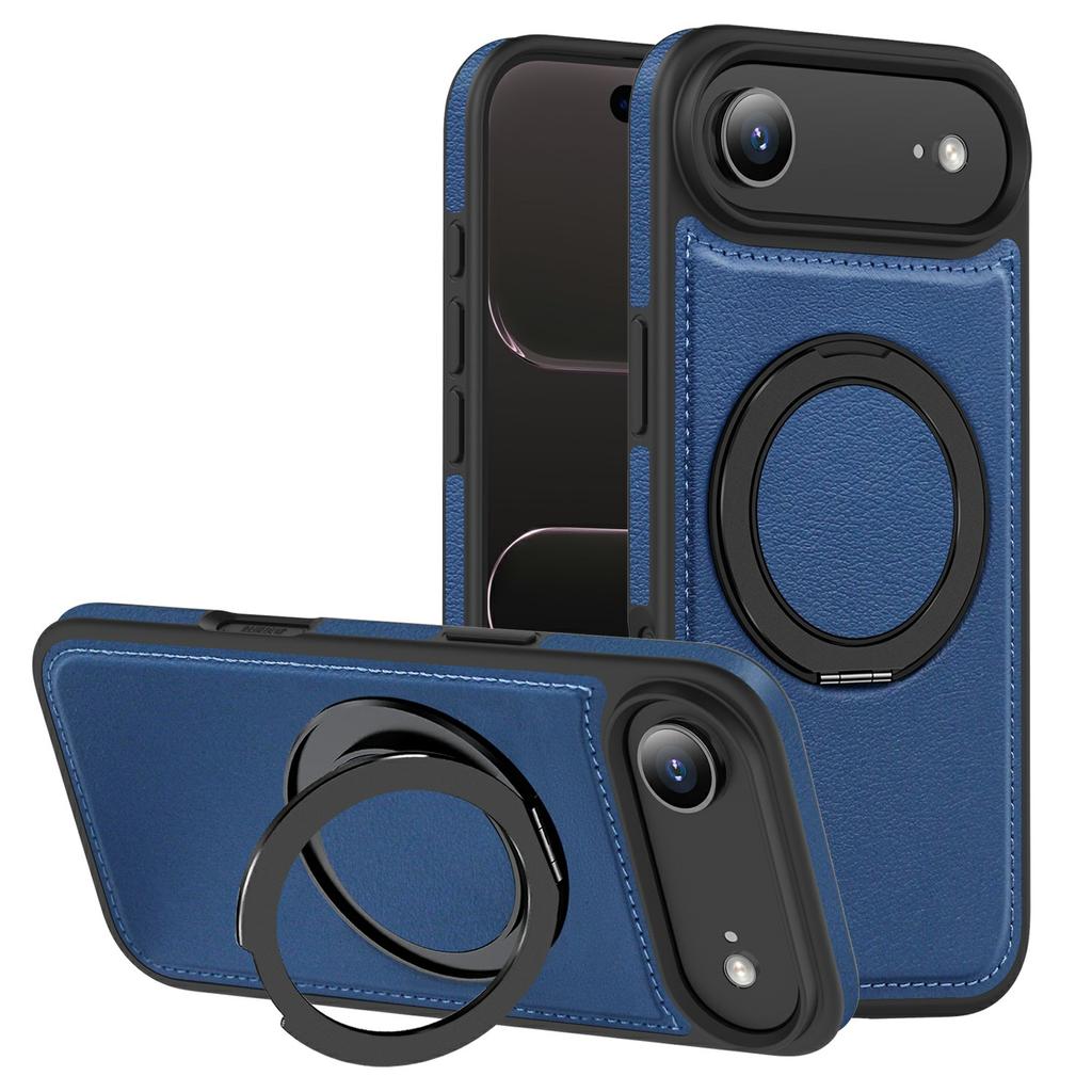 For iPhone Air Case with Ring Kickstand Compatible with MagSafe PU Leather Back Cover