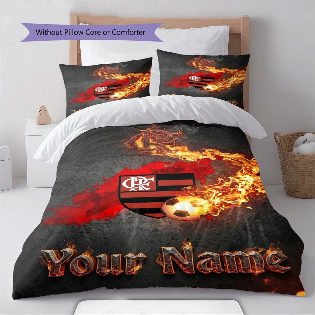 Name Custom Flamengo Logo Pattern Bedding Set Quilt Cover Pillowcase Home Decor Gift (1 * Duvet Cover + 2 * Pillowcase, Without Core)