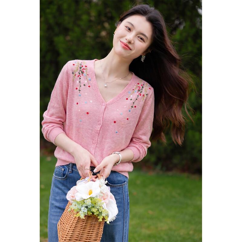 MOKANA Women s Summer Embroidered V-Neck Lightweight Knit Cardigan One Size