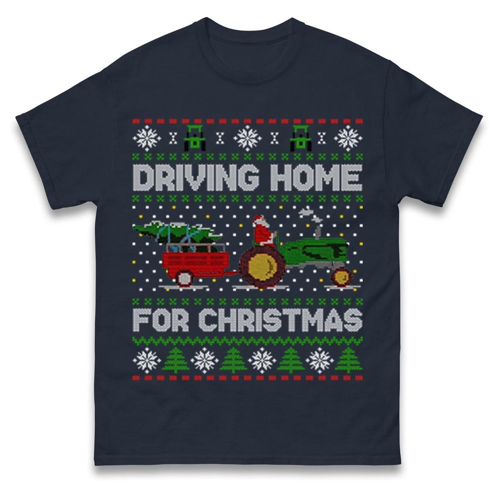 Santa Tractor Driving Home For Christmas Tshirt Funny Farmer Tractor Xmas Tee S