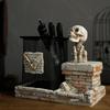 Funny Halloween Skull Pen Holder Scary Skeleton Statue Ornament  Home Desktop Decoration