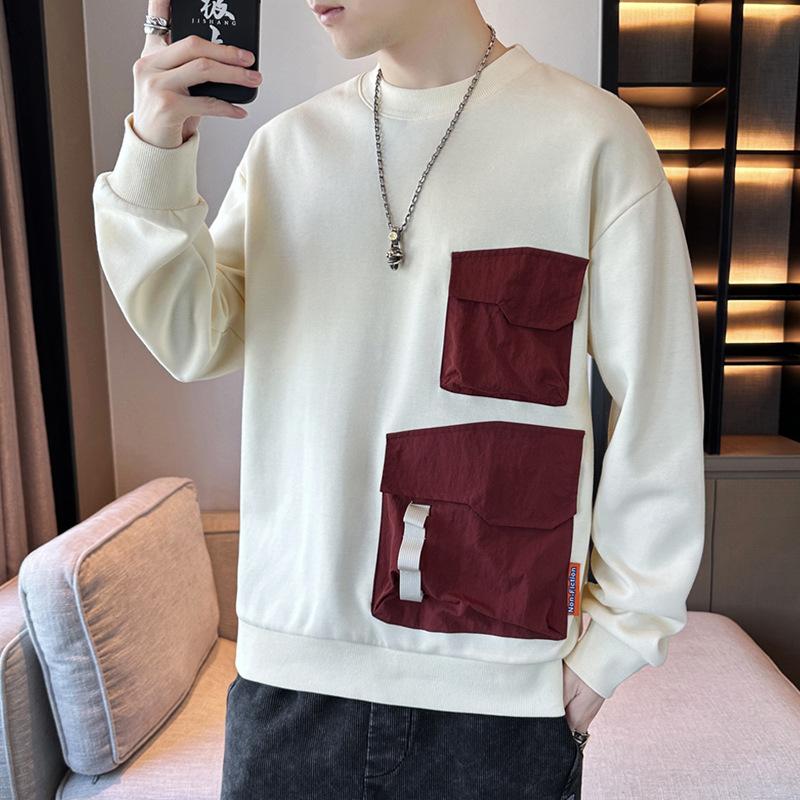 

Модная толстовка с круглым вырезом, свободный свитер, футболка с длинными рукавами и карманным дизайном, мужская нижняя одежда 4XL