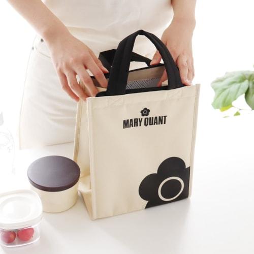MARY QUANT Insulated Lunch Bag (Black/Zippered) for School, Cooler, and Bento (Vertical/With Pocket) 192101-0005-02