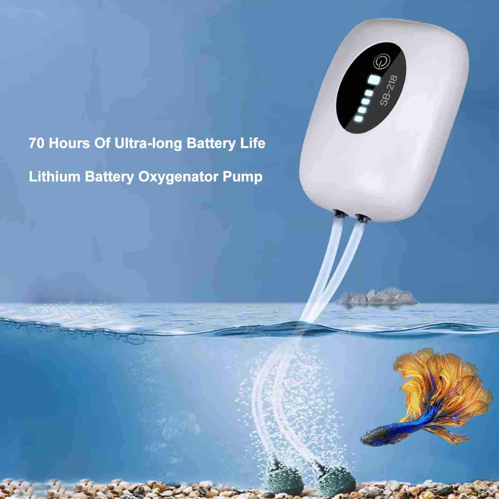 

Aquarium Air Pump USB Rechargeable Oxygen Pump Fish Tank Bubbler High Capacity 4800mAh