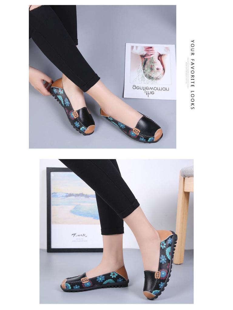 2025 Women's Printed Cowhide Pointed Toe Flats - Comfortable Casual Nursing Shoes