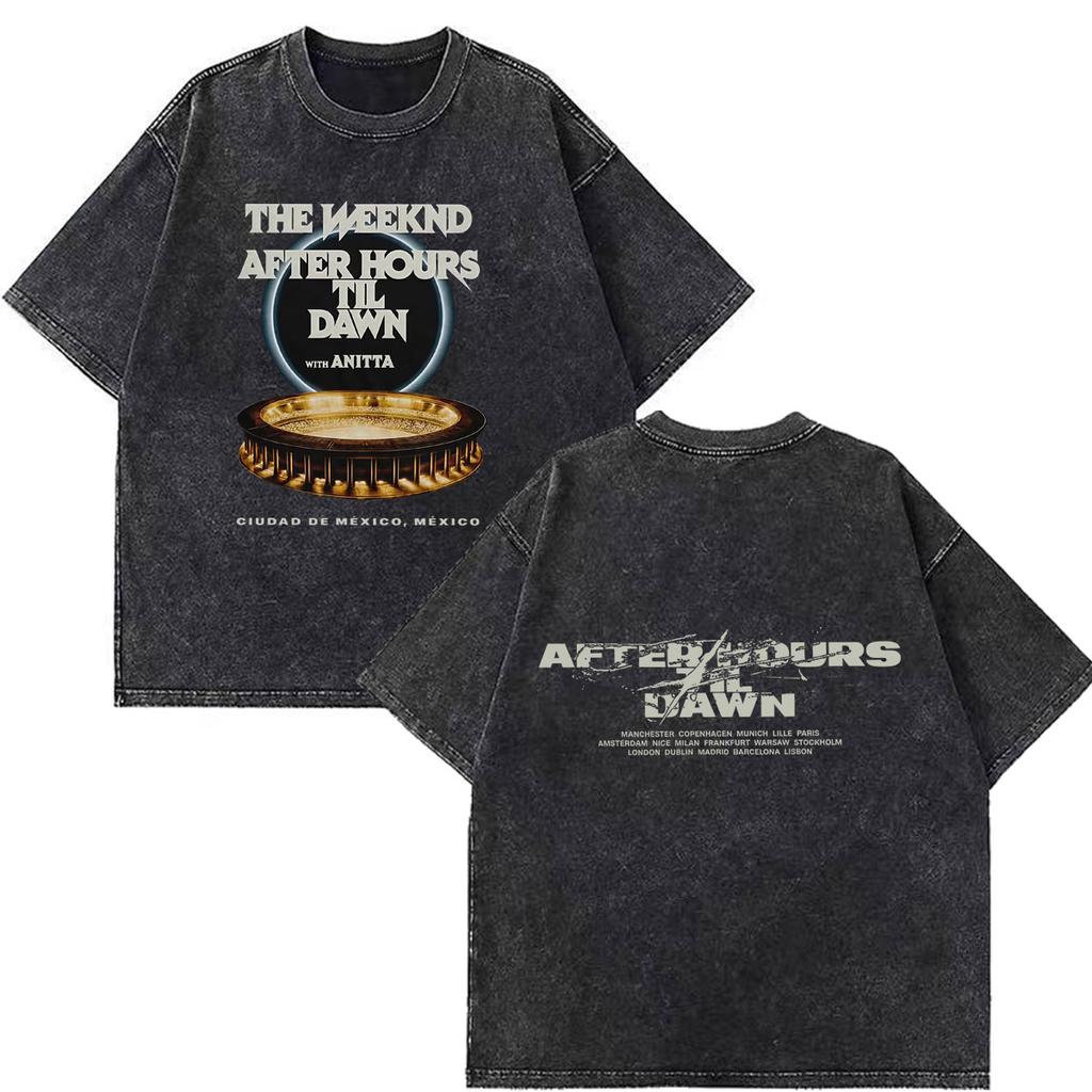 The Weeknd After Hours Til Dawn Tour 2026 Print Vintage Washed Tshirts Men Women Fashion T Shirt Casual Short Sleeve Tshirts
