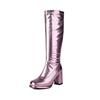 Women's Tall Boots Glossy Patent Leather Round Head Waterproof Table Thick Sole Thick Heel High Heel Side Zipper But Knee Boots Elastic