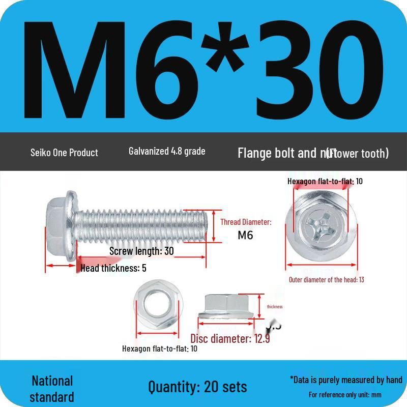 Galvanized Hex Head Bolt & Nut Sets with Washers - Anti-slip (M4/M5/M6/M8, 4.8 Grade)
